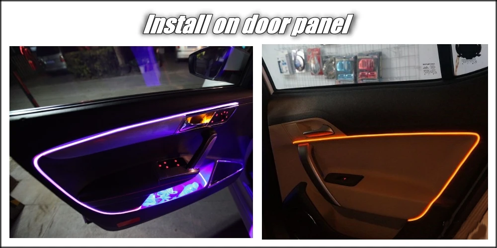 Car Interior Ambient Light 1 Meter long Universal Fit Decoration Strip For Car Door Roof Dashboard Optical Fiber Light 9-3