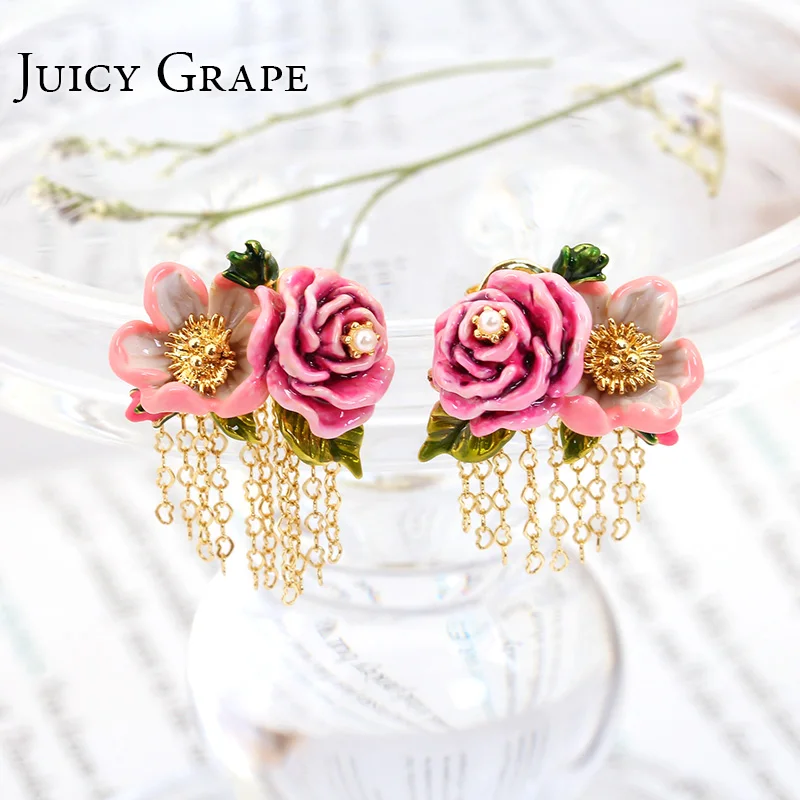 

Juicy Grape New Arrival Fashion Flower Hand Painted Enamel Glaze Bohemian Style Stud Earring For Women Plant Jewelry