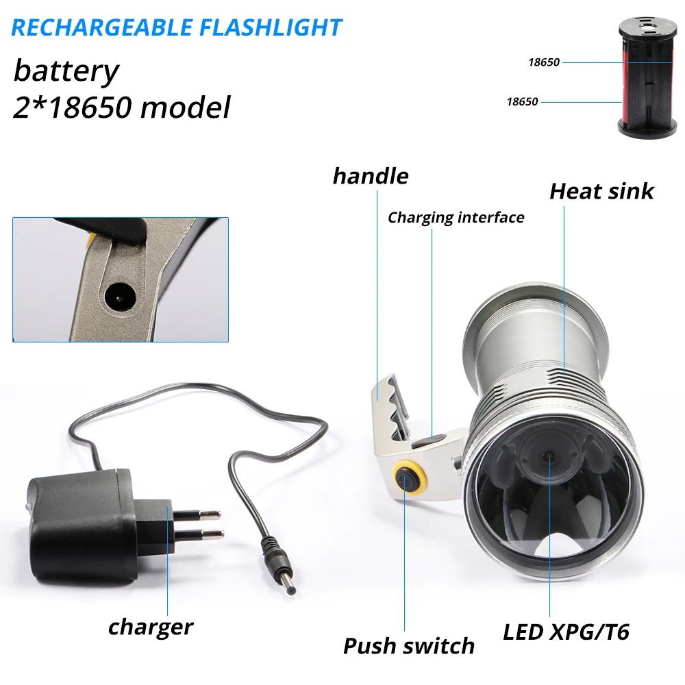 8000лм светодиодный поисковый светильник, светильник-вспышка, фонарь на открытом воздухе, перезаряжаемый мощный поисковый светильник фонарь с батареей 18650