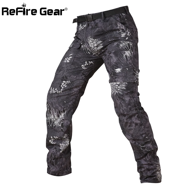 

ReFire Gear Camouflage Army Detachable Tactical Pants Men Summer Quick Dry Military Pants Knee Length Zipper Removable Trousers