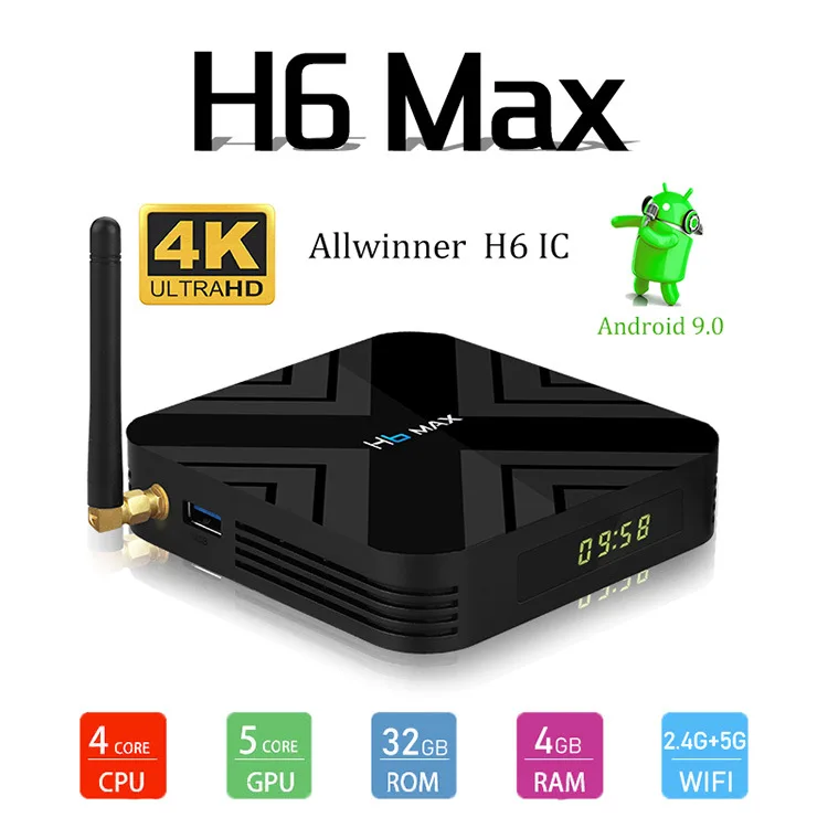 Allwinner H6 Max 4K Android 9,0 OS tv Box с двухдиапазонным wifi Bluetooth 4,1 Поддержка IPTV Youtube 4G32G высокоскоростной телеприставка