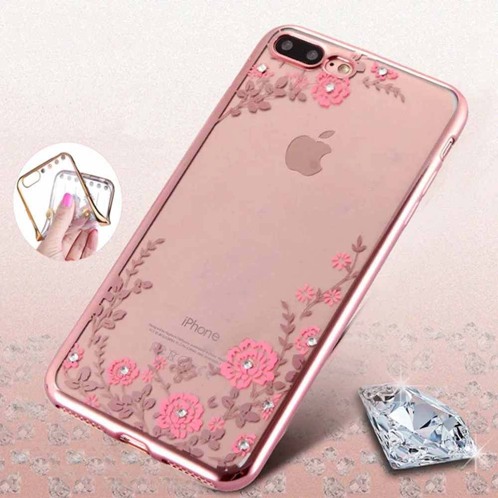 

KISSCASE Floral Patterned Case For iPhone 6s 6 7 8 Plus Sexy Glitter Bling Diamond Phone Cases For iPhone X 5s 5 SE Cover Fundas