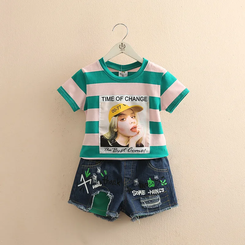 

Baby cartoon suit 2019 summer new girls children's wear children's short-sleeved T-shirt jeans