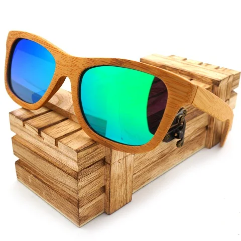 Бобо птица винтажные бамбуковые деревянные солнцезащитные очки ручной работы поляризованные зеркальные модные очки спортивные очки в деревянной коробке - Цвет линз: Green