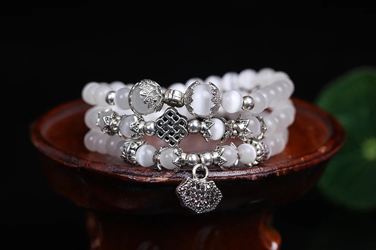 

6mm Natural White Opal Beaded Tibetan Buddhist Prayer Beads Bracelet Gourd mala Prayer Bracelet for Meditation Drop shipping