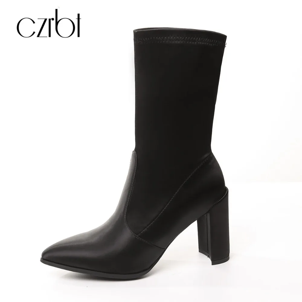 

CZRBT 2018 New Winter Spring Mid-calf High Boots Women Top Quality Cow Suede with Handmade Fashion Brand Ladies Riding Shoes
