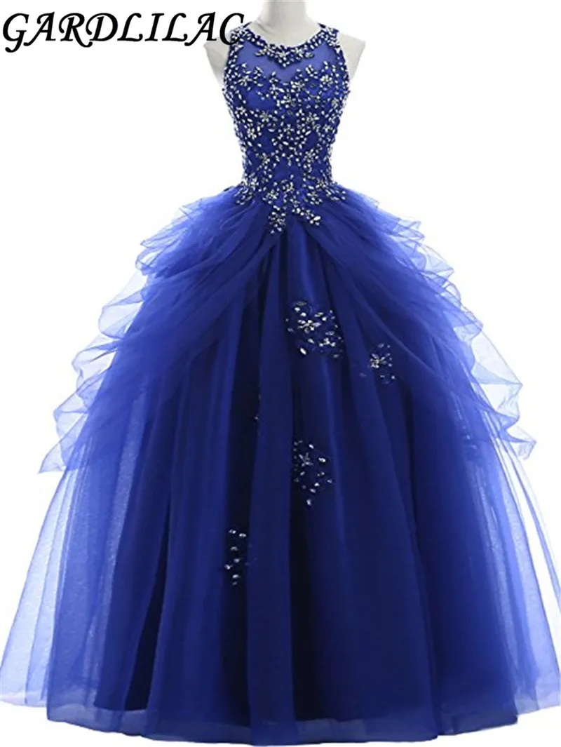 

Gardlilac Organza Scoop Neck Beading Sleeveless Off the Shoulder Floor-Length Ball Gown Quinceanera Dresses