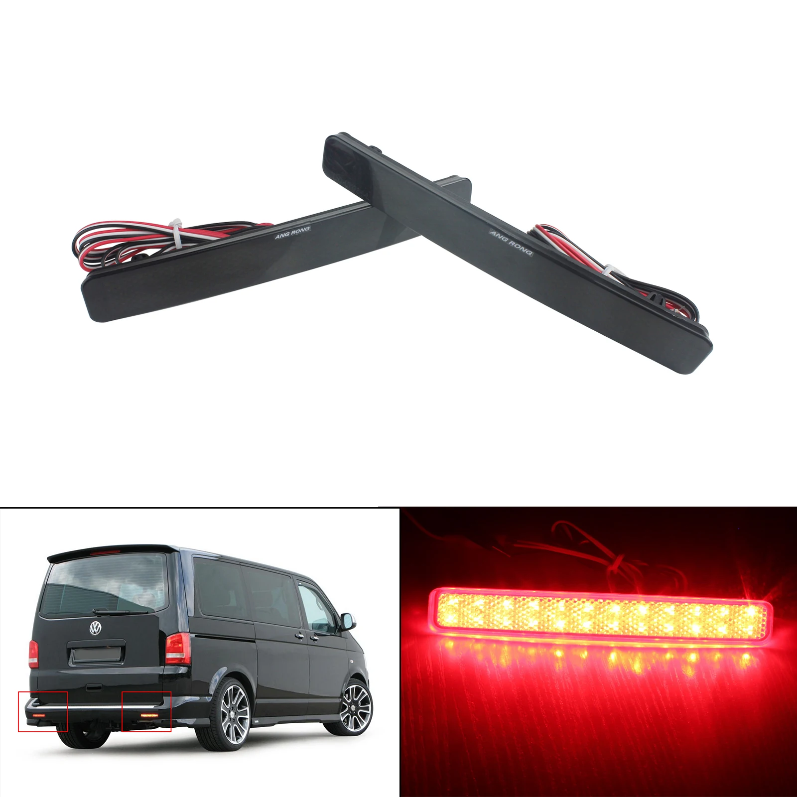 ANGRONG 2X светодиодный задний бампер отражатель фонарь черный для VW Transporter T5