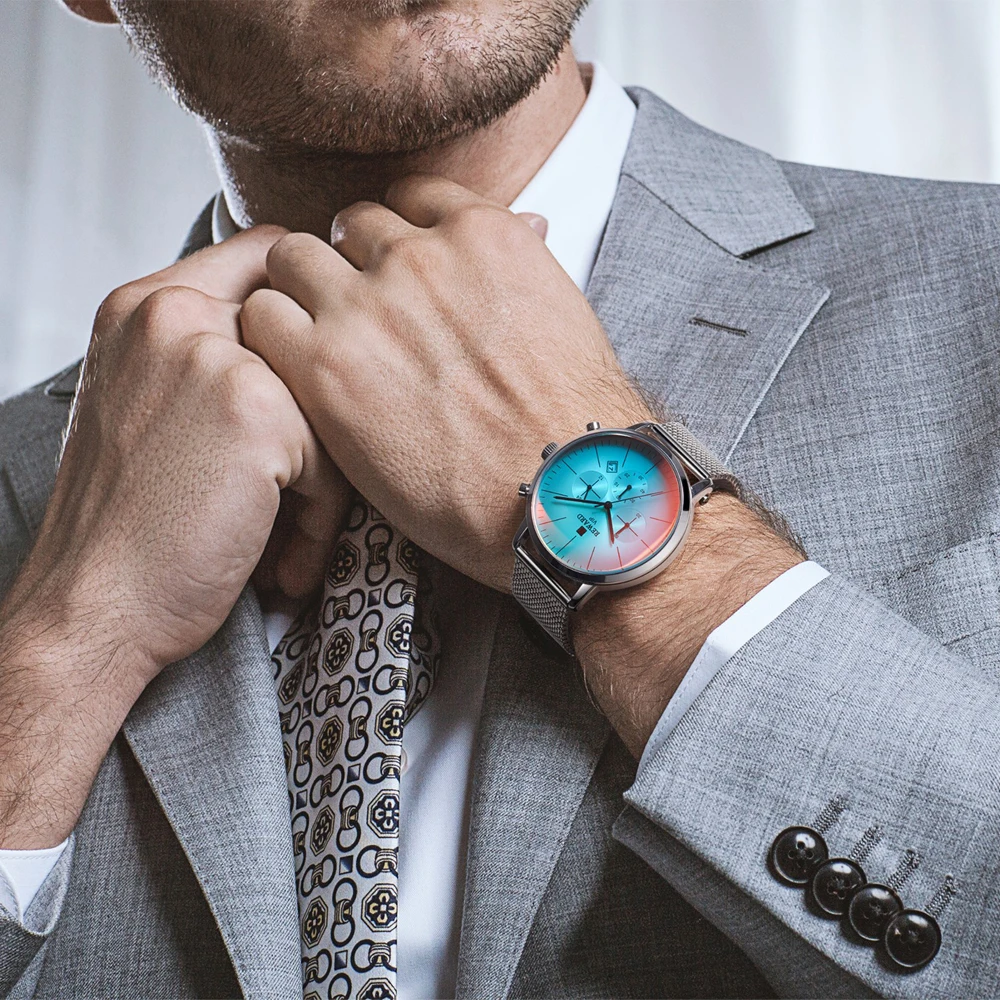 Часы наручные мужские с хронографом Модные Цветные Яркие Стеклянные брендовые