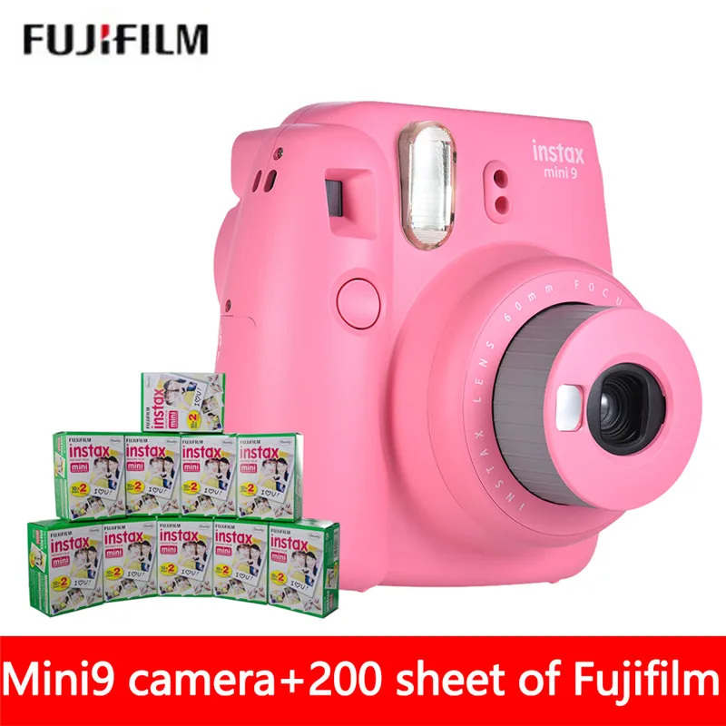 5 цветов роскошный пакет Fujifilm Instax Mini 9 пленка камера+ 200 лист Fuji Mini 8 9 белый 3 дюйма пленка+ объектив крупным планом - Цвет: pink