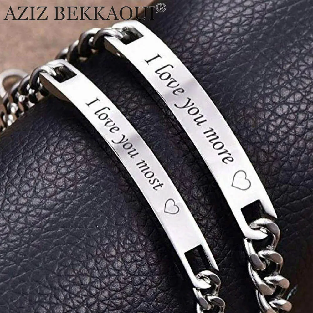 Drop Shipping Lover Couple Bracelets for Women Diy ID Jewelry Men i love  you most  bracelet and  i love you more  bracelet