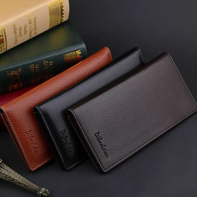 

Men's Bifold Leather Breast Pocket Card Holder Purse Suit Long Wallet Checkbook Business Wallet
