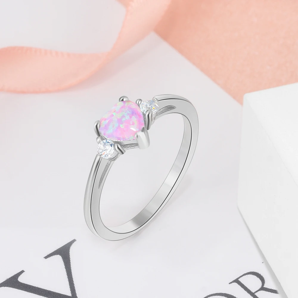 Classic Eternal Heart 925 Sterling Silver Rings for Women Blue Pink White Opal Ring Female Engagement Finger Ring (Lam Hub Fong)