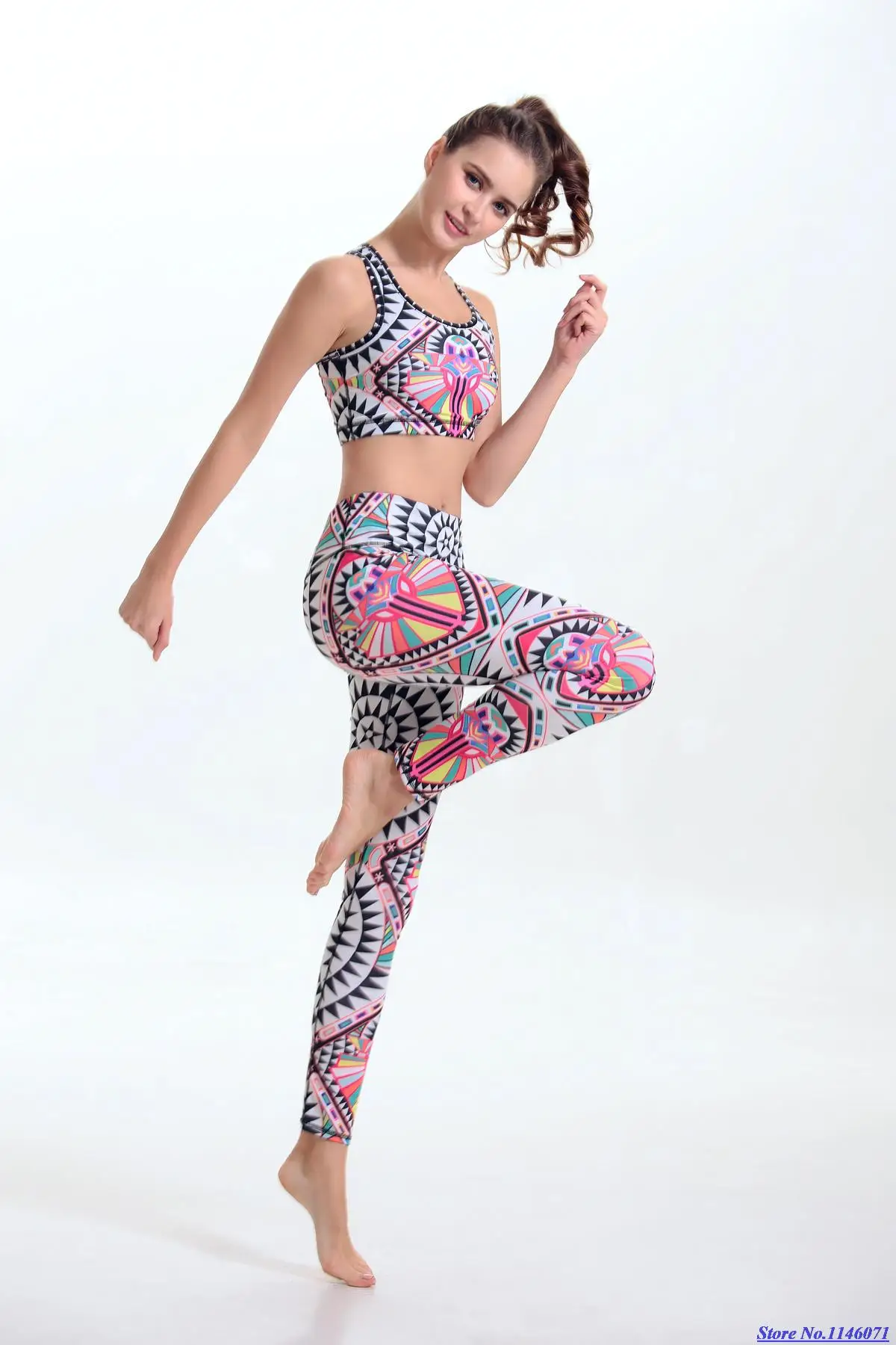 Newest Women Yoga Set geometrical abstraction Gym Running Sport Suit