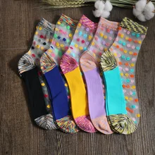 Национальный стиль дамские носки стеклянные шелковые стрейч кристально прозрачные носки женские носки шелковые носки разноцветные в горошек Calcetines Mujer