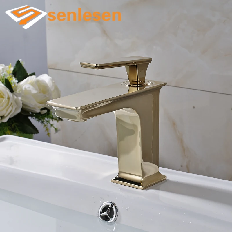 

Gold Finish Single Handle Single Hole Bathroom Countertop Faucet Basin Water Taps