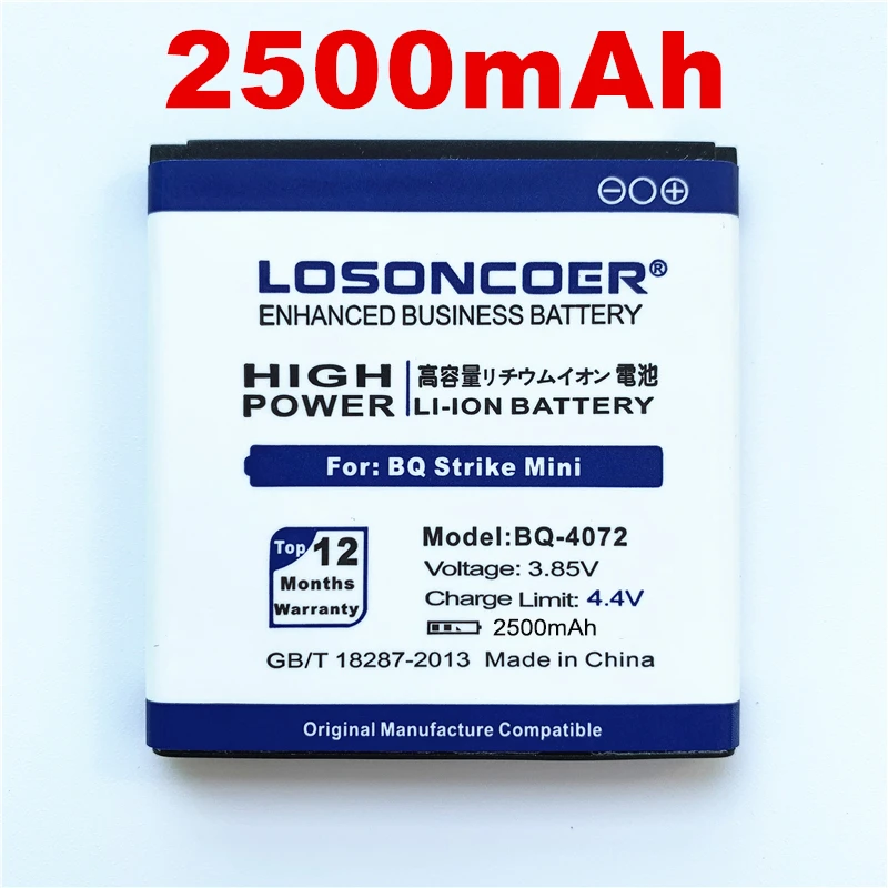 

100% Original LOSONCOER 2500mAh For BQ-4072 Battery for BQ 4072 BQS 4072 BQS-4072 Strike Mini Replacement Phone Batteries