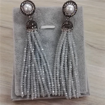 

Charms Jewelry Multi Colors Grey Blue Brown Glass Beads Beaded Tassel Freshwater Pearl Studs Long Drop Dangle Earrings For Women