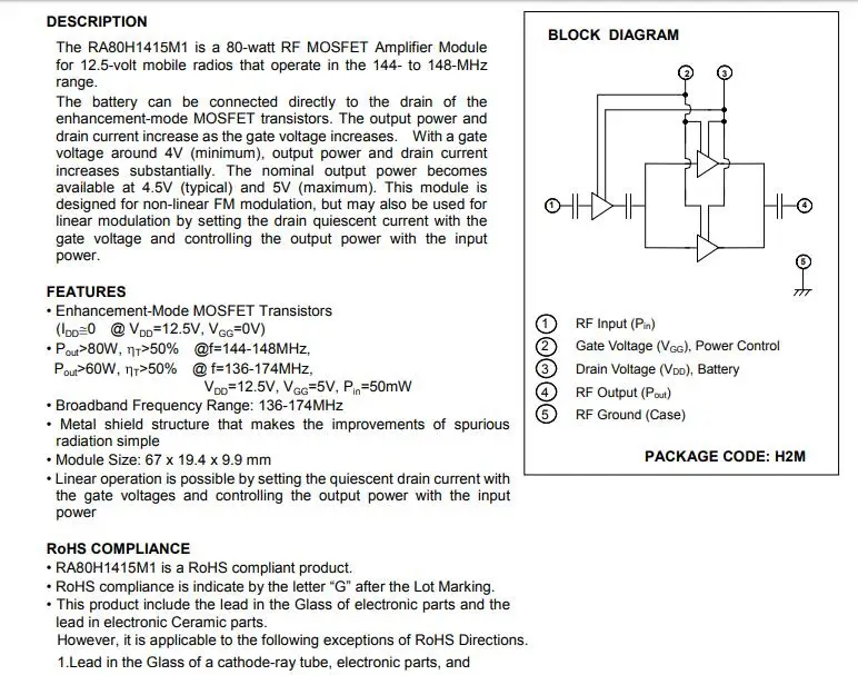 RA80H1415M1-501 RA80H1415M1 RA80H1415M 80 ватт кремния RF силовые модули(продается штука = 1 шт./лот