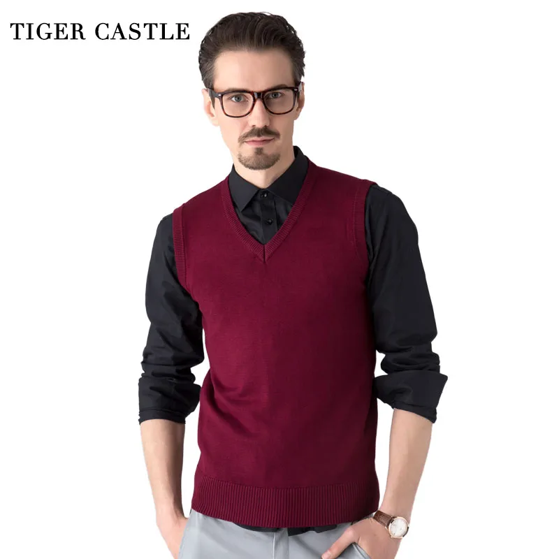 TIGER CASTLE Men Sleeveless Sweater Vest Classic Slim