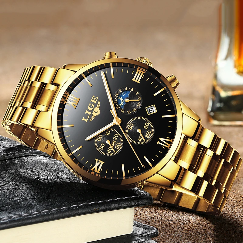 2019 LIGE Men's Watch Top Brand Luxury Men's Military Waterproof Sports Watch Stainless Steel Quartz Clock Relogio Masculino+Box