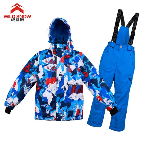 Зимняя куртка для девочки-30 теплые детский лыжный костюм для мальчиков Спортивная одежда для катания на лыжах куртка; комплект со брюками; комплект одежды Водонепроницаемый ветрозащитная куртка для сноуборда зимняя детская Лыжный Спорт костюм - Цвет: Color 1
