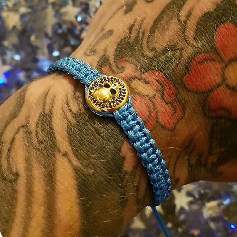 

2019 New Summer Skeleton Jewelry Micro Pave Black CZ Skull Bead Braiding Macrame Bracelet Gold C Handmade Rope Woven Craft