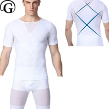 PRAYGER шт. 100 шт. для мужчин похудения Грудь талии Shaper управление живота футболка Slim рукава дышащий осанки Топы корректирующие