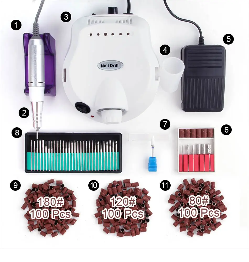 30000 об/мин Электрическая дрель для маникюра, набор Алмазных фрез для ногтей, фрезы для дизайна ногтей, фрезы, керамические фрезы, инструменты для педикюра