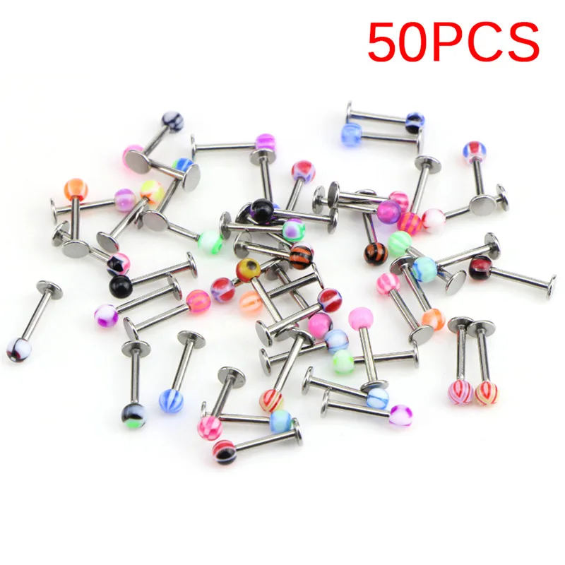 10pcs/30pcs/50pcs Mixcolor Lip Rings Bars 16G Stainless Steel Ball Lip Nose Piercing Labret Rings Body Piercing Jewelry New