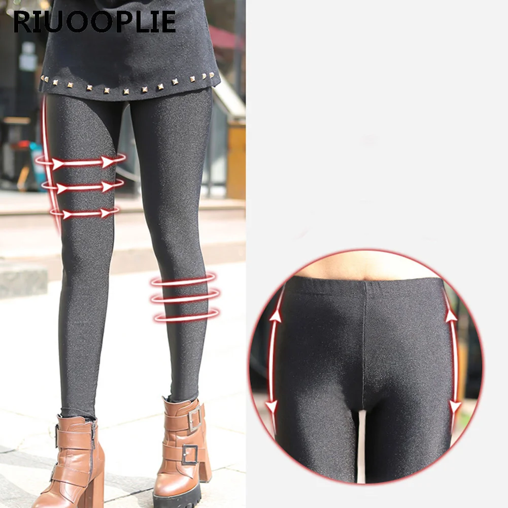 RIUOOPLIE Women Sexy Black Shiny Elastic Tights Plus Size Nylon