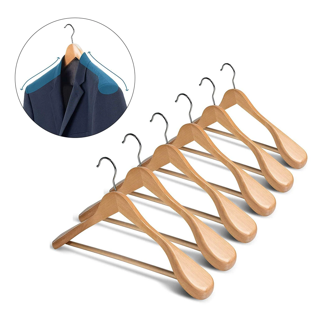 

6pcs Cabinet Business Suit Solid Wood Clothes Hanger Store Organizer Luxury Hotel Wide Shoulder Adult Storage Vintage Home
