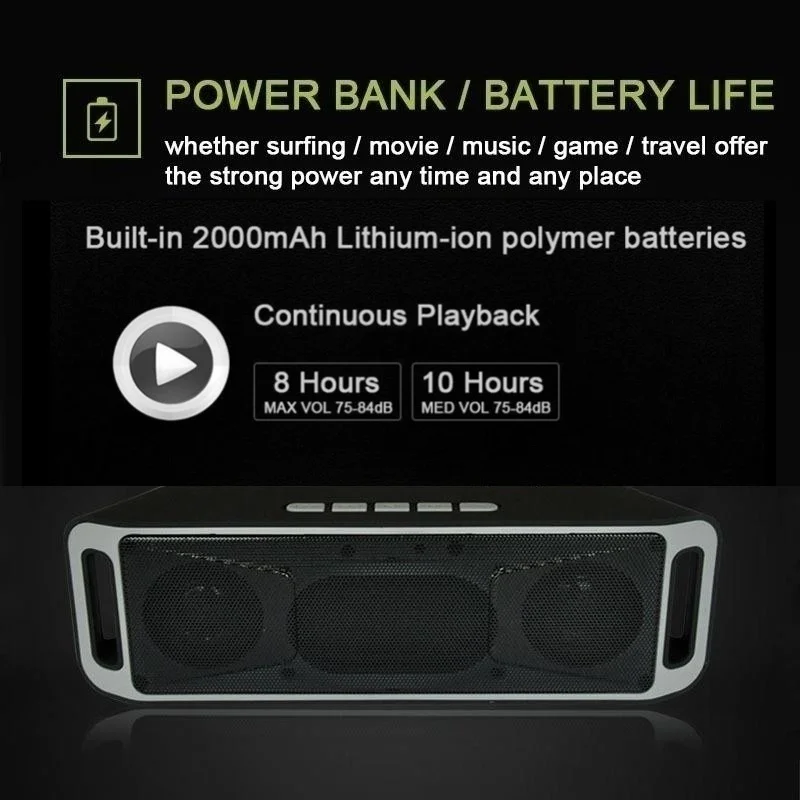 Portable outdoor Bluetooth Speakers Newest V3.0 Hifi Wireless Bass Bluetooth Stereo Speaker TF USB Flash FM Radio
