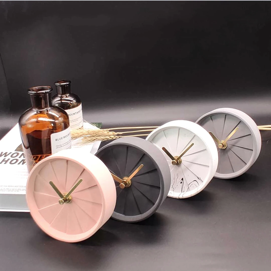 

Nordic Minimalist Style Creative Table Mute Clock Student Desktop Silent Clock Cement Concrete Clock -Sakura Pink/Ink White/Grey