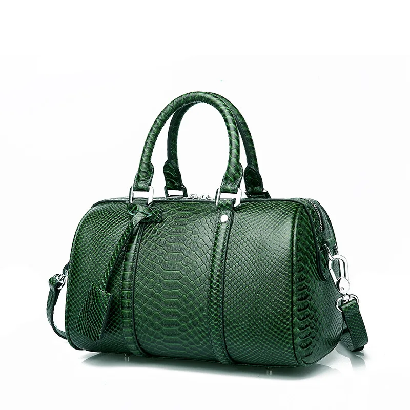 

Fashion Women's Genuine Leather Handbags Ladies Serpentine Boston Tote Crossbody Purse Female Natural Leather Messenger Bag