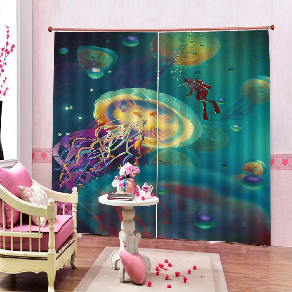 3D занавес Роскошные Затемненные окна занавески для гостиной мультфильм океан занавески