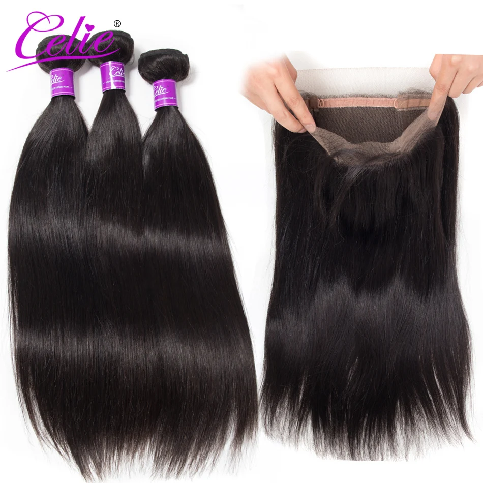 

Celie Hair Straight 360 Lace Frontal With Bundles 4 Pcs/Lot Remy Peruvian Straight Human Hair 3 Bundles With Closure