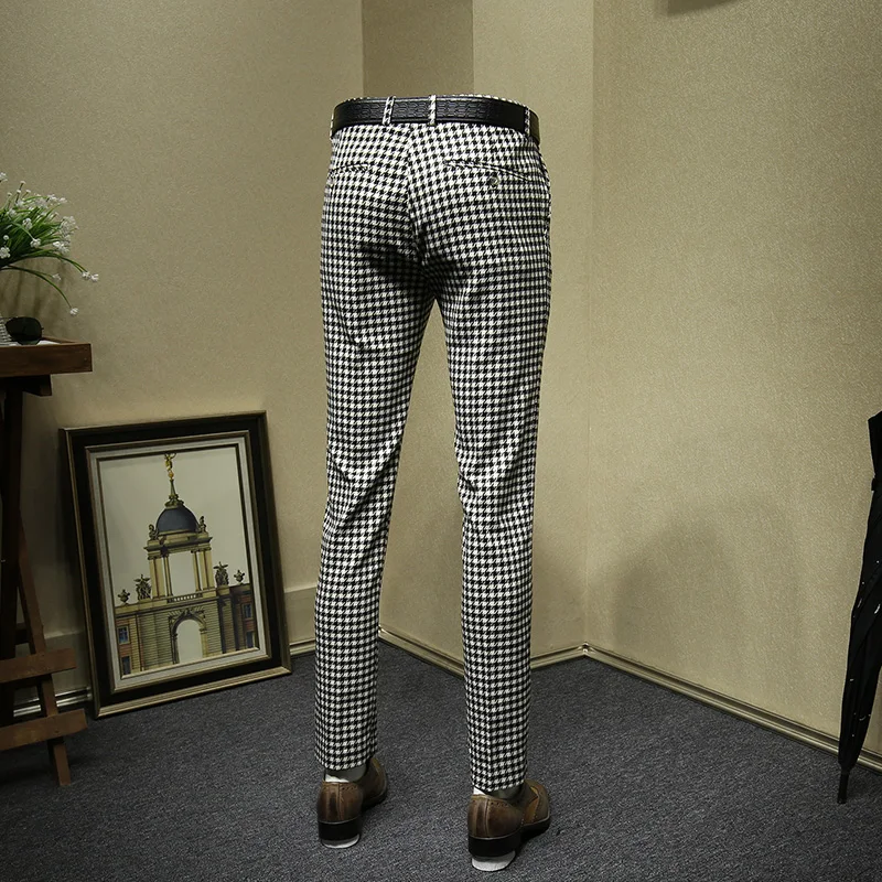 Men's Slim Fit Plaid Suit Pants - Houndstooth Dress Trousers For Business & Formal Occasions