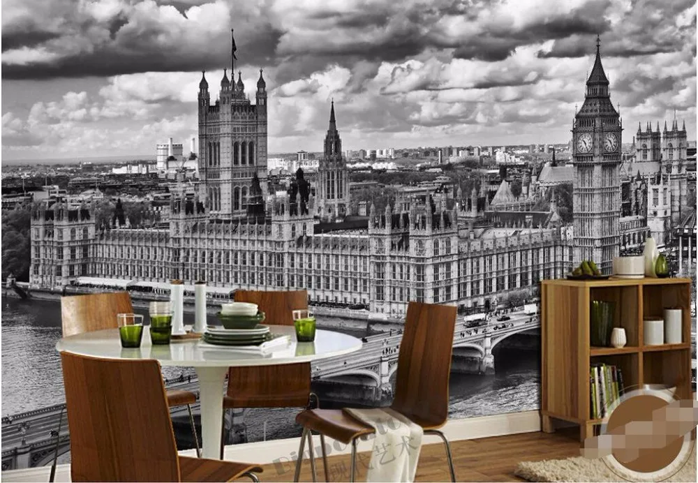 ورق حائط 3d جدارية ديكور صورة خلفية أبيض وأسود لندن بريدج كنيسة غرفة المعيشة مطعم طلاء جدران جدارية wall paper 3d wall paperpaper 3d aliexpress
