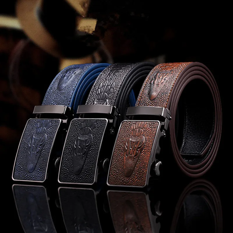 

Automatic Buckle Split Leather Men Casual Belts Black Blue Brown Crocodile Belt for Men High Quality Ceintures Homme