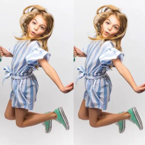 Girls Light Blue Stripe Tops T-shirt Shorts Outfits Clothes |