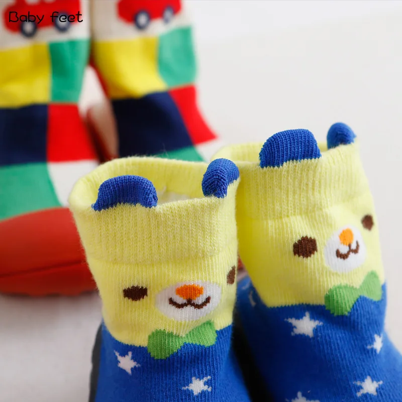 dkDaKanl Baby Stereo Cartoon Anti Slip Socks Shoes Kindergarten 3D Cute Bear Rubber Sole Baby First Walker Toddler Shoes
