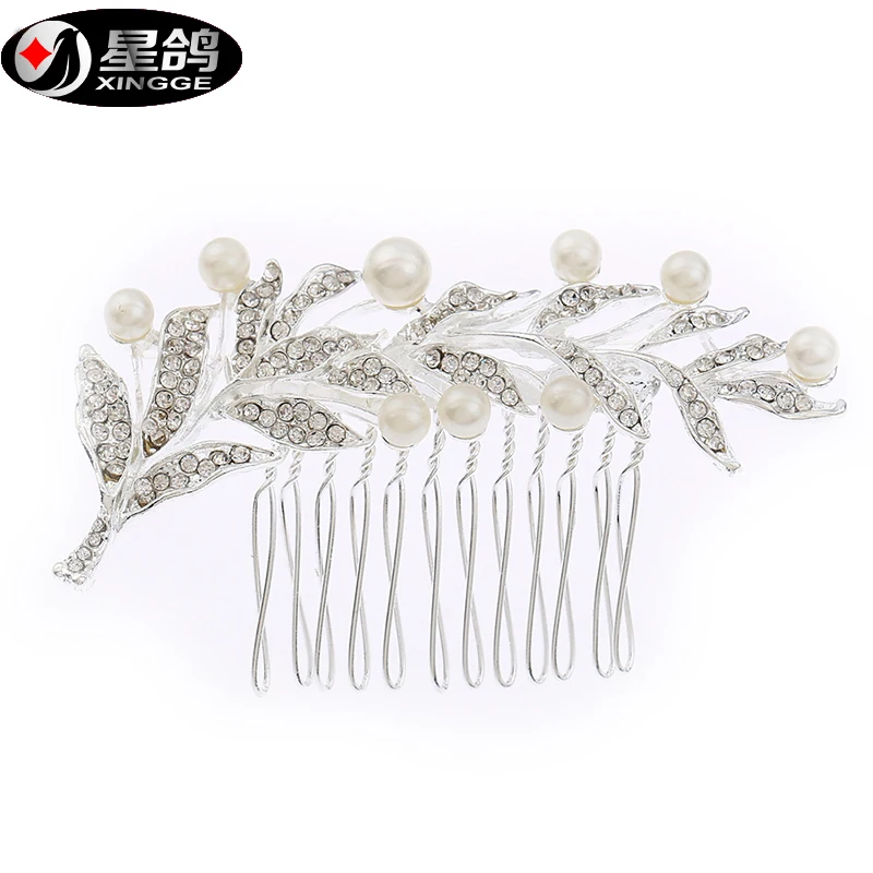 

Shine Leaf Shape Simulated Pearl Metal Hair Combs Wedding Bride Clips Headpiece Wedding Bridals Crystal hair comb Accessories