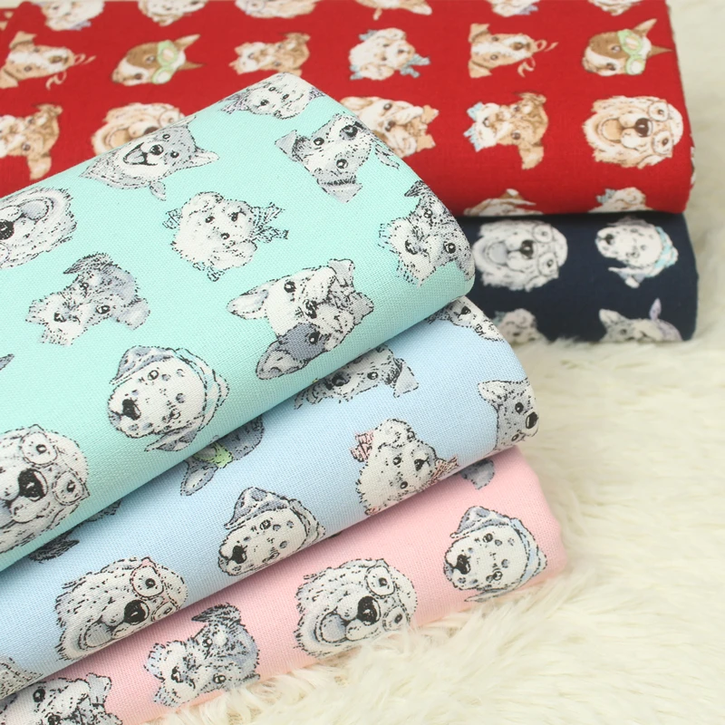 

half yard import cotton linen retro cartoon dog print fabric, handmade DIY garment dress cloth CR-A310