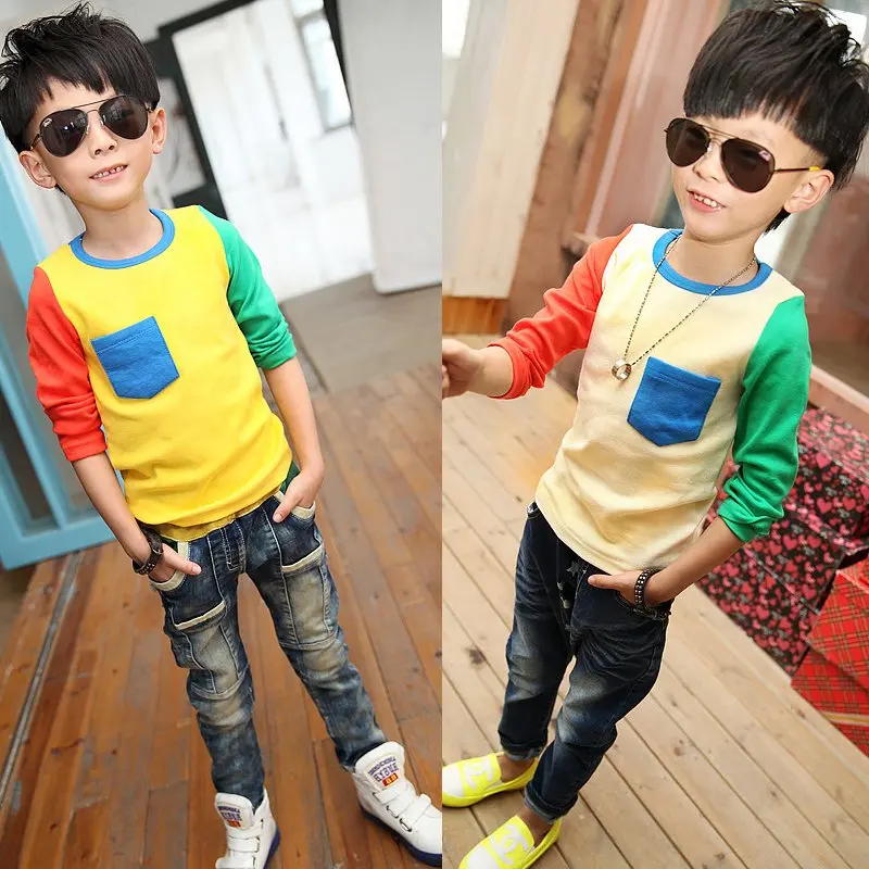 

2019 spring big boy long-sleeved T-shirt cotton children bottoming shirt boy thin velvet Sweatshirts