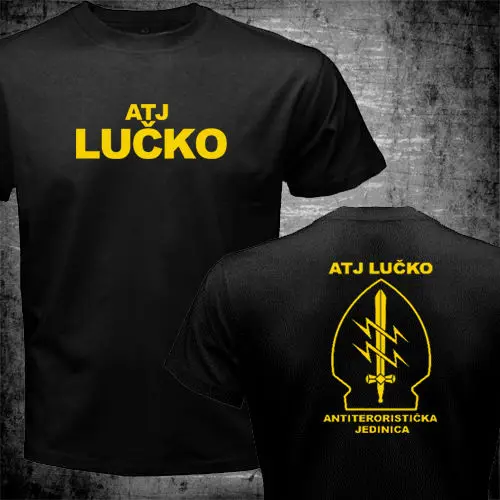 ATJ LUCKO футболка для мужчин две стороны хорватская полиция антитеррористическая специальная единица силы Crocop подарок Повседневная футболка Размер США S-3XL - Цвет: black 2