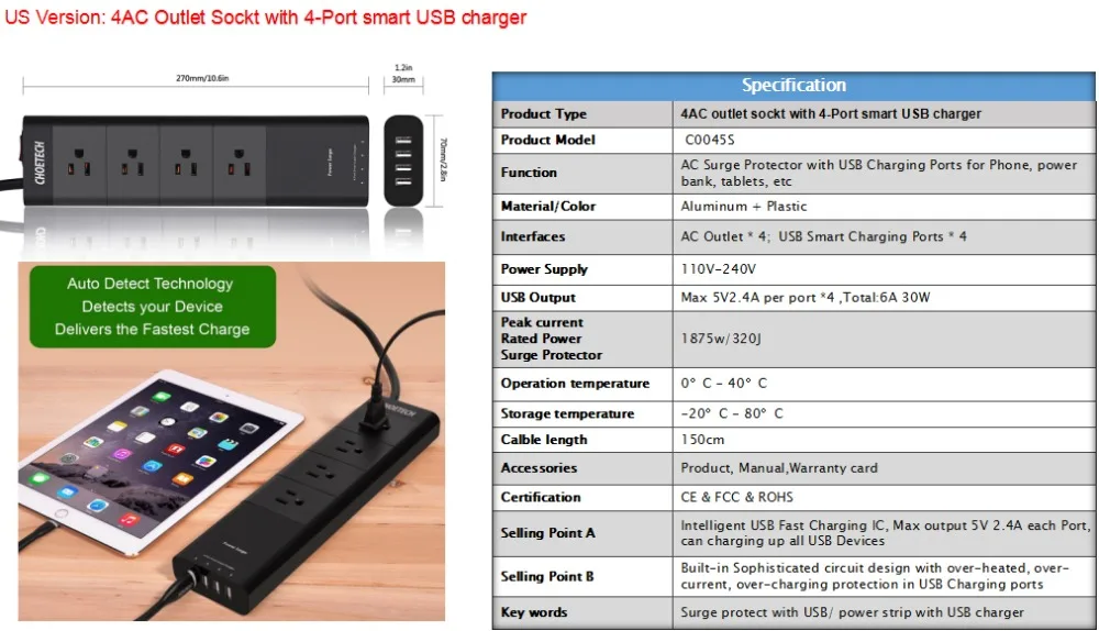 CHOETECH, умная USB розетка, 17 Вт, для дома, офиса, Великобритании, США, ЕС, штепсельная вилка, USB зарядное устройство для samsung S8, для LG, для мобильного телефона, зарядное устройство s