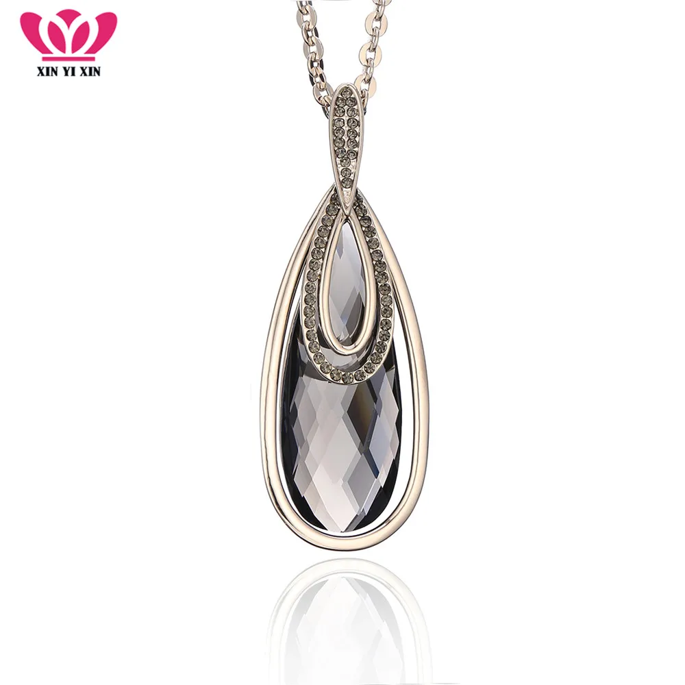 

New Fashion Big Water Drop Necklaces & Pendant For Women Crystal Long Chain Necklace for Women Dress Sweater Jewelry Best Gift