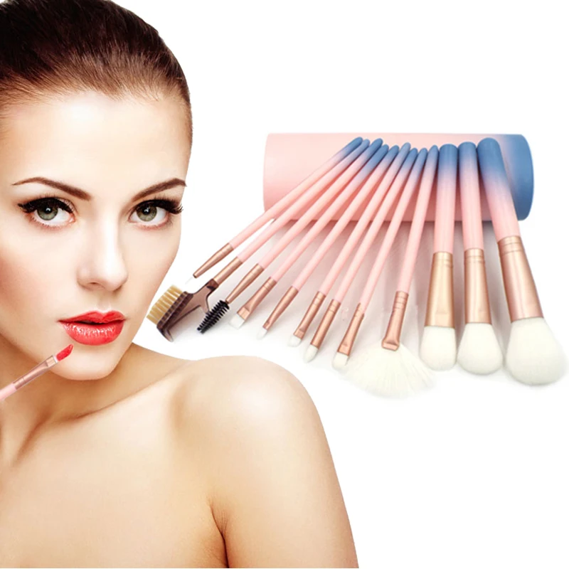 

Professional 12pc Gradient Soft Makeup Brush Blush Powder Foundation Make Up Tool Makeup Brush and Cylindrical box packaging