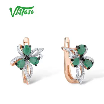 شراءVISTOSO 14K 585 ارتفع الذهب Bowknot أقراط للنساء براقة أنيقة الزمرد تألق الماس براقة العصرية غرامة مجوهرات